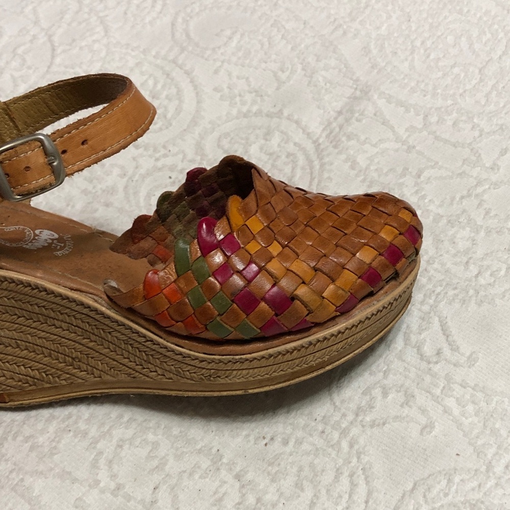 Huaraches Size 7 US/4 MEX Tan Woven Leather Platform Wedge Sandals - Picture 10 of 11
